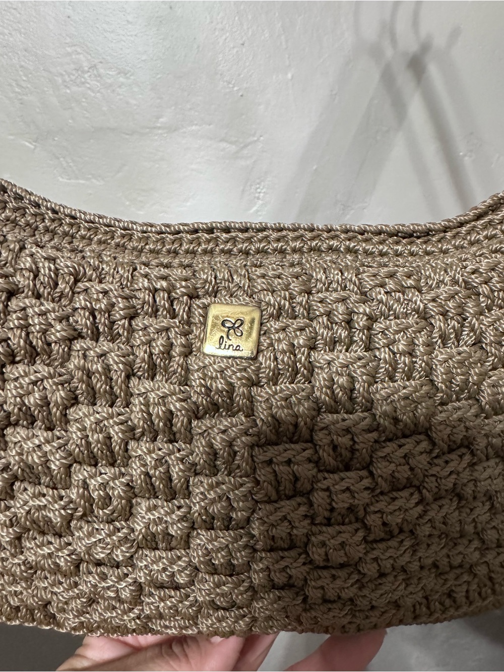Lina Taupe Woven Crochet Shoulder Bag - Picture 2 of 7